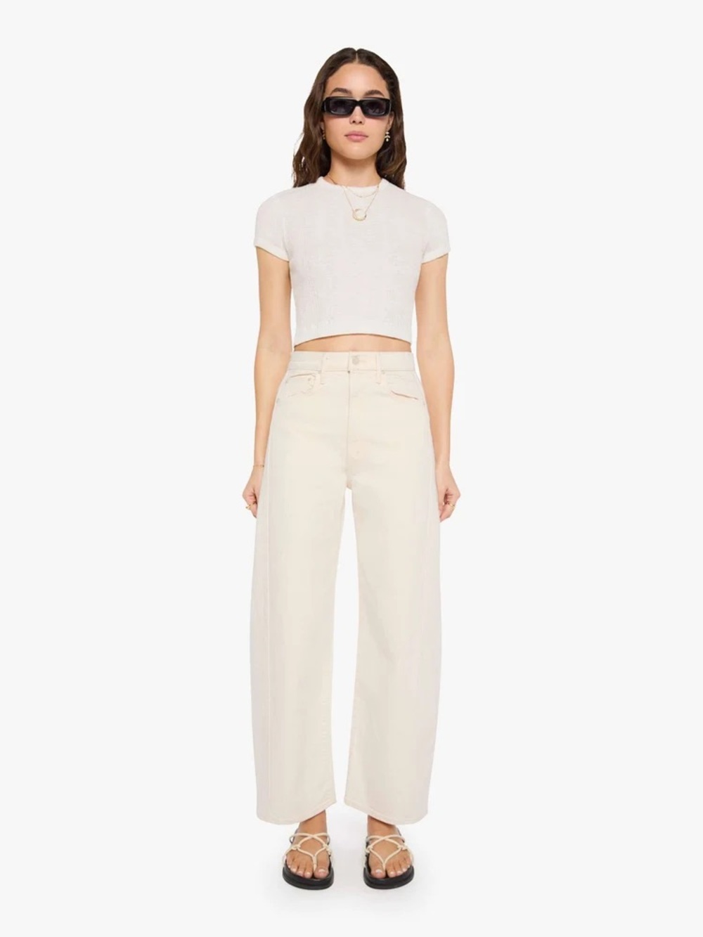 MOTHER The Half-Pipe Ankle Act Natural Cream Barrel Jeans Size 30